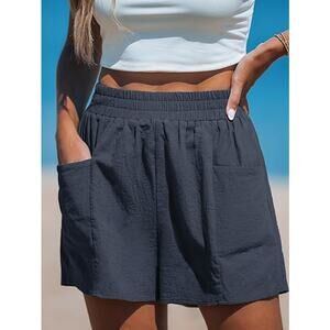 NWT Cupshe Elastic Waist Loose Leg Front Pockets Shorts Navy Womens Size Large